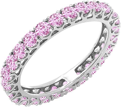 Dazzlingrock Collection 1.80 Ctw 14K Round Pink Sapphire Womens Eternity Wedding Stackable Band 1 3/, Solid White Gold