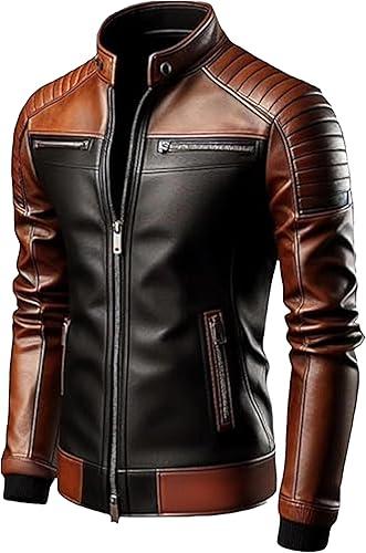Distressed Cafe Racer Leather Jacket Men - Slim Fit Vintage Style Motorcycle Leather Jackets for Men