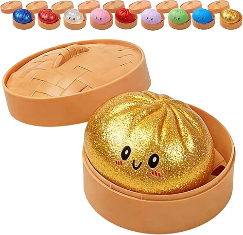 Glitter Dumpling - Glitter Dumpling Squishy, Dumplings Squeeze Sensory Stress Relief Toy for Adults & Kids (Gold)