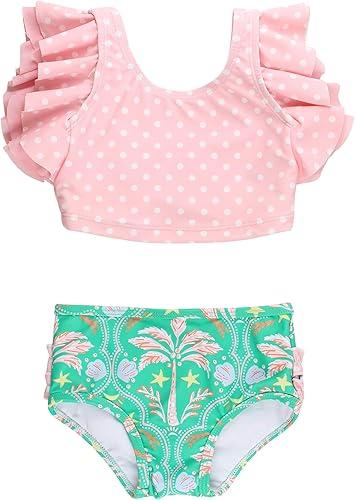 RuffleButts Baby/Toddler Girls UPF50+ Waterfall Tankini Two Piece Swimsuit
