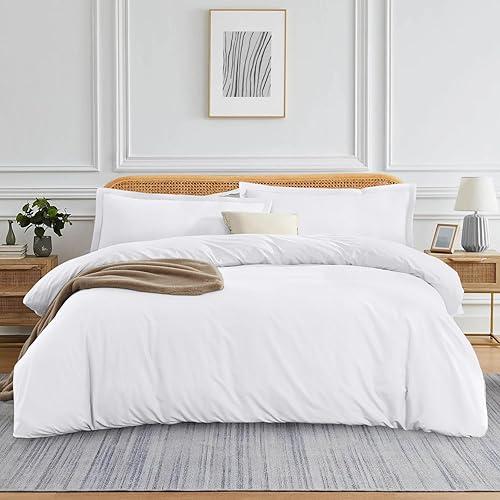 jaycorner 1000-TC Hotel Luxury 3 Sided Zipper Closure 3-PCs Duvet Cover Set for All Season Breathable Egyptian Cotton Durable Soft Comfy, California King (104" x 98") (White, Solid)