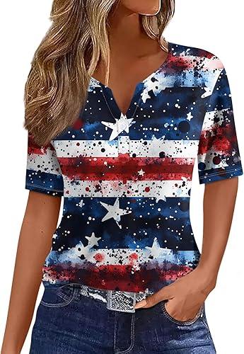 USA Shirts for Women 4Th of July V Neck T Shirt Patriot Graphic Tee Short Sleeve 250th Birthday Clothes, S-2Xl