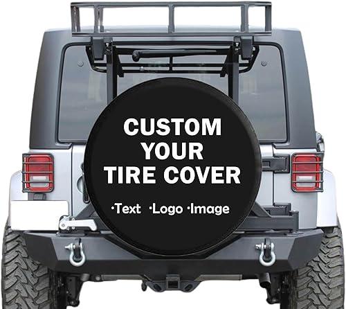 PVC Leather Custom Spare Tire Cover with Backup Camera Hole, Durable Personalized Tire Cover with Logo Photo Text, Heavy Duty Wheel Cover, Fits Jeep Wrangler, SUV, Ford, Bronco, RV, Trailer