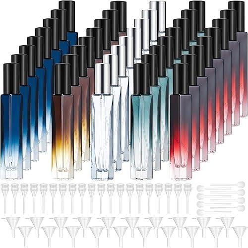 Domensi 40 Pcs 10/15/20/30 ml Perfume Travel Refillable Glass Bottles Spray Bottle Perfume Atomizer for Cologne Dispenser Leak-proof Fragrance Bottles Atomizer Pump Kit (10 ml,Amber Color)