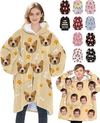 Custom Blanket Hoodie with Photo Wearable Blanket Personalized Comfy Hoodies Customized Gifts for Christmas Women Kids Men