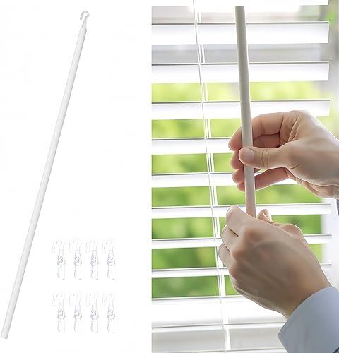 TEHAUX 46" Extra Long Blind Wand Replacement with 9 Hooks - Sectional Vertical Blind Rod Stick for High Windows & Couch Corners - Sturdy Tilt Wand Opener Pole, White