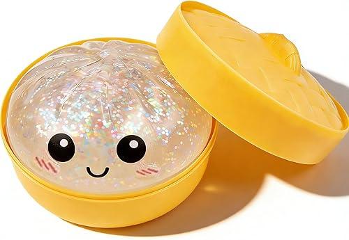 Glitter Dumpling, Glitter Dumpling Squishy Box, Dumplings Sensory Squeeze Toy for Stress Relief for Adults & Kids (White)