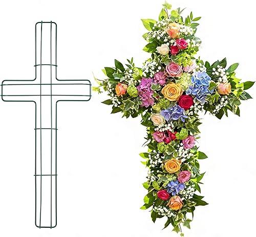 2pcs Cross Metal Wreath Frame Floral Wreath Form Base - 16 Inch Wire Form for Garden Religious Wedding Church Craft Project Outdoor Holiday Hanging Decorations
