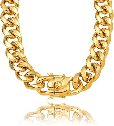 SDA Wide Chunky Gold Chain Necklace - Heavy and Waterproof 316L Surgical Steel with 18K Gold Plating for Modern Men and Women into Hip Hop Fashion