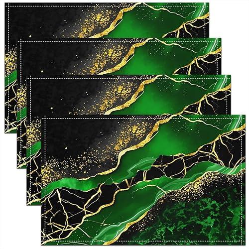 Erosebridal Marbling Placemats Set of 4 12x18 Fluid Place Mat for Kids Boys Girls Aesthetic Art Shiny Galaxy Abstract Golden Black Dark Green Heat Resisting Table Mats