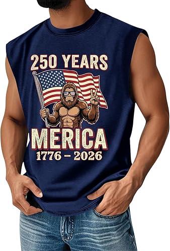 250 Years Merica 1776-2026, Men's 250Th Anniversary Funny Sleeveless Crew-Neck Tank Top Patriotic Tee, S-3XL