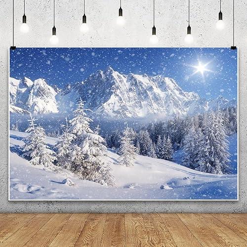 Laeacco Winter Snow Mountain Landscape Backdrop 10x8ft Christmas Theme Background Dreamy Flying Snow Scenery Wonderland Backdrop Dazzling Sunshine Snowfield Snowy Pine Forest Children Adults Portraits