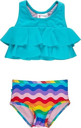 RuffleButts Girls UPF50+ Sun Protection Flounce Bikini Two Piece Swimsuit