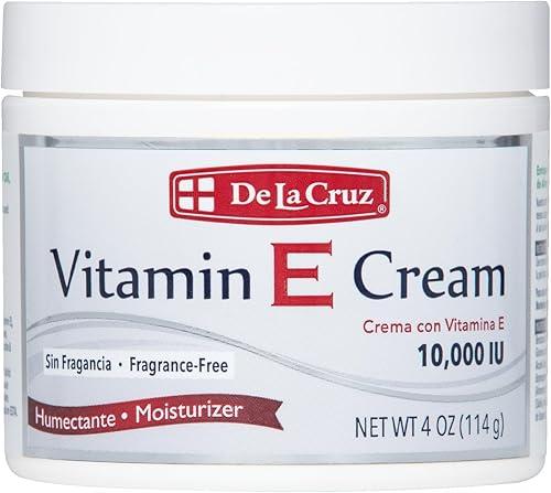 De La Cruz Vitamin E Cream FRAGRANCE FREE Moisturizer for Face and Neck - Moisturizing Skin Care for All Skin Types - Made in USA, 4 oz.