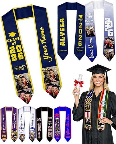 Custom Graduation Stole Class of 2026, Personalized Graduation Sash with Photos, Personalized Graduation Gifts