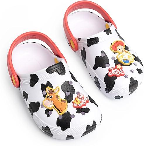 Disney Toy Story Girls White Clogs | Jessie & Bullseye Cartoon Print | Ventilation Holes Flat Heel Rear Strap Garden Shoes