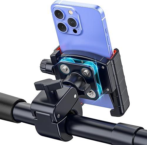 3rd Gen Shockproof Bike Phone Holder, Anti Vibration Motorcycle Phone Mount with Secure Lock, Universal Handlebar Mount for E-Bike, Electric Scooter, Bicycle, ATV, Fits 4.7-7 Inch Phones