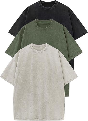 Flygo 3 Pack Boys Girls T-Shirts Cotton Acid Washed Oversized Tee Shirts Kids Loose Short Sleeve Summer Basic T Shirt Tops
