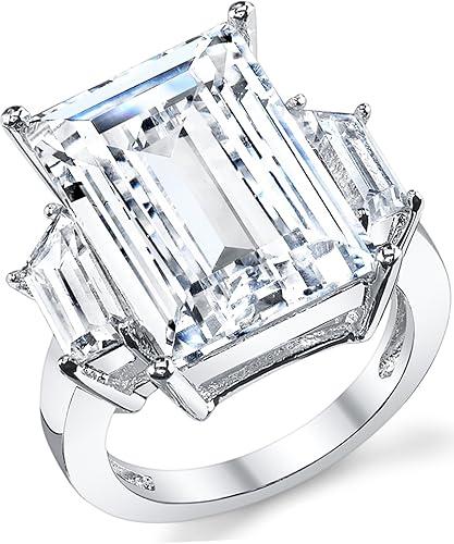 Metal Masters 9 Carats Sterling Silver 925 Kim Kardashian Engagement Wedding Ring Emerald-Cut Cubic Zirconia