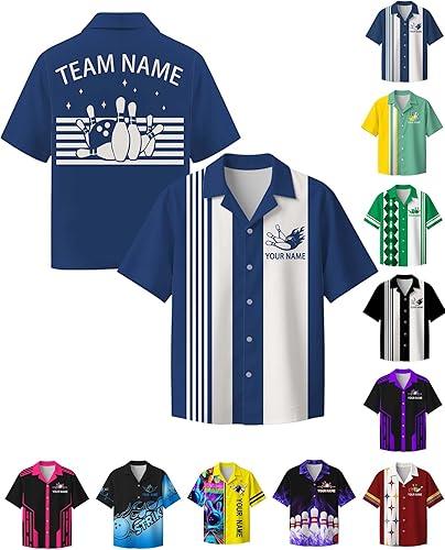 Custom Bowling Shirt for Men Women Personalized Name Bowling Jersey Casual Hawaiian Shirts Customized Retro Polo, S-4XL