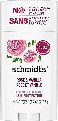 Schmidt's Aluminum-Free Vegan Deodorant Rose & Vanilla with 24 Hour Odor Protection for Women and Men, Natural Ingredients, Cruelty-Free, 2.65 oz