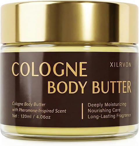 Men’s Cologne Body Butter – Shea Butter Moisturizer with Long-Lasting Masculine Scent – Fresh Woody Grooming Cream – Bergamot, Amberwood & Musk – 4.06oz