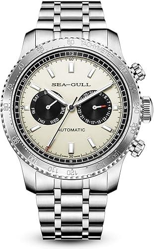 SEA-GULL Men’s Mechanical Watches,GMT Dual Calendar Panda Eye Watch,Automatic Wristwatch, Seagull ST2502,Tachymeter, Luminous, 6177 — 15% off