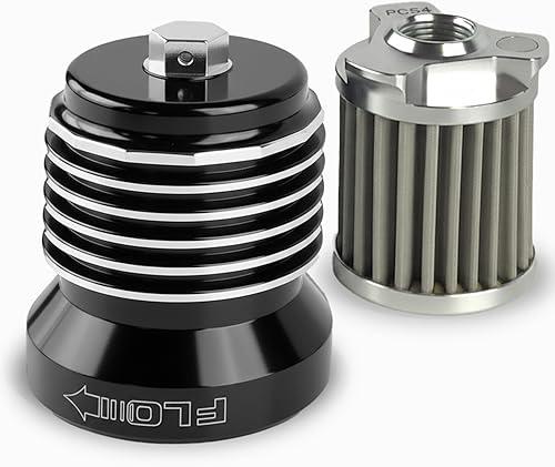 PC Racing FLO Reusable Spin-On Oil Filter PCS4BC – Black with Polished Fins, High-Flow Filter for Harley Touring, Street Glide, Road Glide, Road King, Bagger, Twin Cam & Milwaukee-Eight Engines