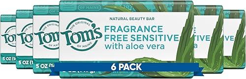 Tom’s of Maine Natural Beauty Bar Soap For Women and Men, Fragrance Free, Sensitive Skin, 5 oz Bar (Pack of 6)