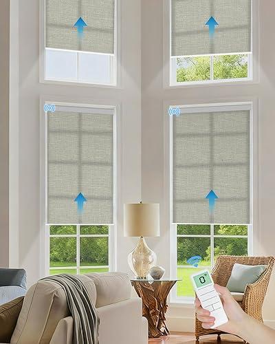 Tokblind Motorized Light Filtering Roller Shades with Remote Control, Smart Blinds for Windows Compatible with Alexa Google via Hub, Rechargeable Electric Window Shade Customized Size (Light Grey)