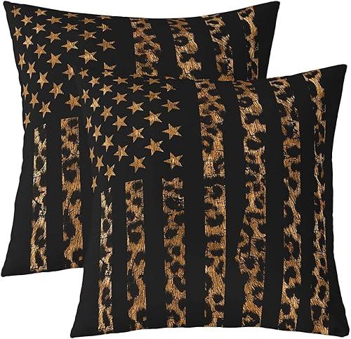 Erosebridal American Flag Leopard Print Pillow Covers 20x20 Inch Set of 2 Cheetah Decor Throw Pillow Covers Wild Hunting African Safari Animal Decorative Square Pillow Cases Geometric Cushion Cases