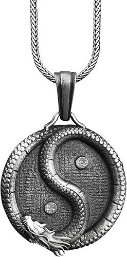 BySilverStone - Mens Silver Ying Yang and Dragon Necklace, Chinese Mythology Inspired Balance Pendant Jewelry