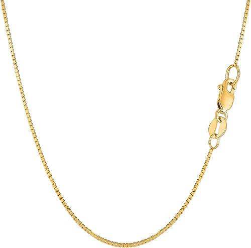 Jewelry Affairs 14k Yellow Solid Gold Mirror Box Chain Necklace, 0.8mm