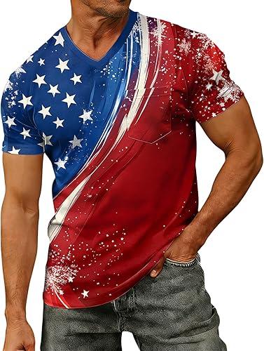 Men's American Flag Shirts, Short Sleeve V Neck Patriotic Shirt, 250 Anniversary America Tee Top, S-4XL