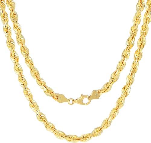 Nuragold 10k Real Yellow Gold 6mm Rope Chain Diamond Cut Necklace (16"-30") Italian Jewelry for Men & Women
