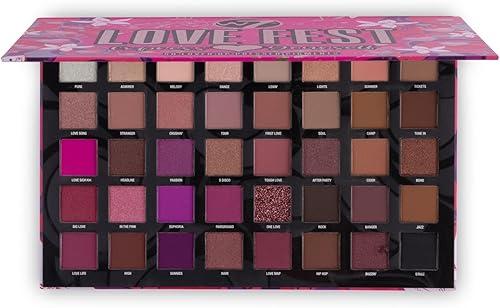 W7 Love Fest Pressed Pigment Palette - 40 Playful Party Colors With Matte, Shimmer, Glitters - Flawless Long-Lasting Bold Makeup