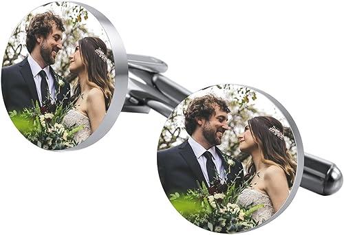 Classic Stainless Steel Cufflinks for Men Personalized Initial/Date/Photo Silver Mens Cufflinks Gift for Husband Groomsmen Groom Father of the Bride