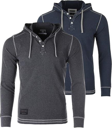 ZIMEGO Mens Waffle Pullover Hoodie - Long Sleeve Thermal Sweatshirt for Men