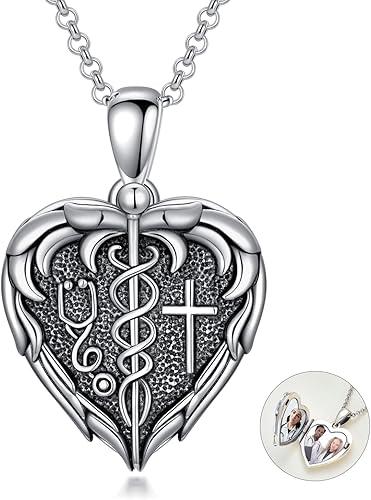 SOULMEET Graduation Gifts for Her, Class of 2026/2024/2025 Compass/Nursing Locket Necklace That Holds 2 Pictures Photo Graduation Cap Heart Pendant for Congratulation