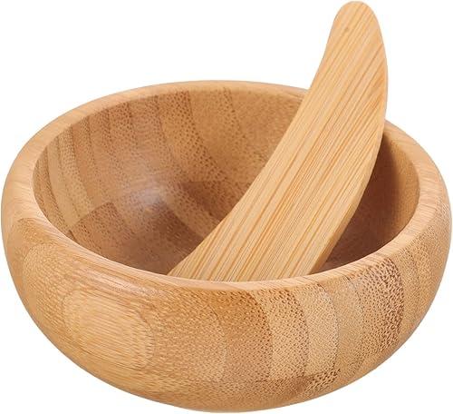 1Set Bamboo Face Mask Mixing Bowl with Spoon DIY Mask Accessory for Home Skin Care and Facial Applicator Kit for Beauty Treatments