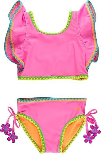 RuffleButts Girls UPF50+ Crochet Detail Butterfly Tankini 2-Piece Swimsuit