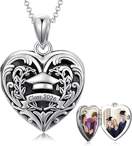 SOULMEET Personalized Silver Locket Necklace That Holds Pictures Photo Keep Someone Near to You, Memorial Custom Lockets Necklaces Letters Engraving for His Her