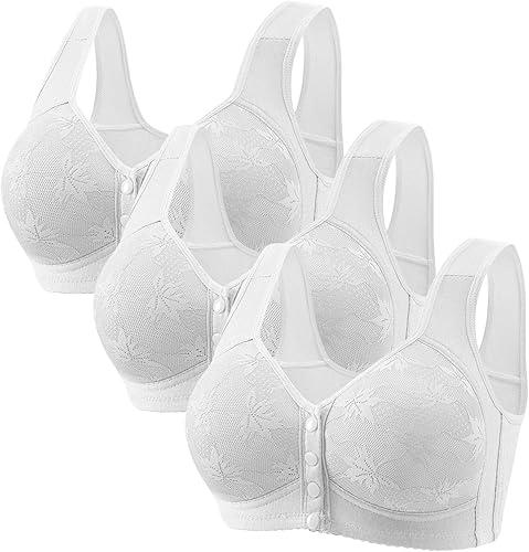 JOFOW 3 Packs Daisy Bras for Women Push Up Bra Comfortable Bra Front Closure Full Coverage Padded Bras