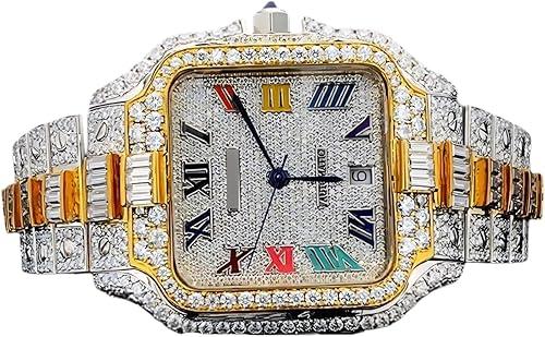 BLG 25 Carat Round Shape Diamond Hip Hop Style Fabulous Iced Out Roman Number Moissanite Watch for Men