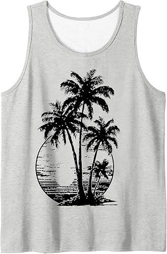 Men's Hawaiian Tank Top, Summer Beach Sleeveless Shirt Quick Dry Gym Workout Tee Tops, S-5XL