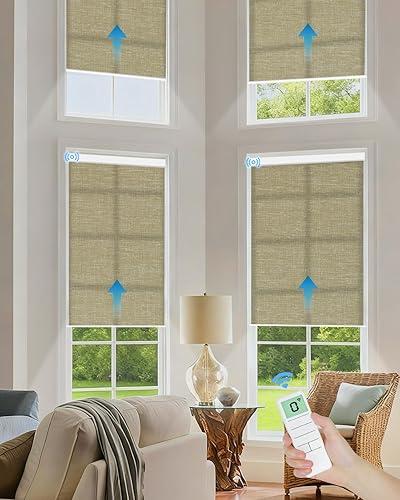 Motorized Light Filtering Roller Shades with Remote Control, Smart Blinds for Windows Compatible with Alexa Google via Hub, Rechargeable Electric Window Shade Customized Size (Coffee)