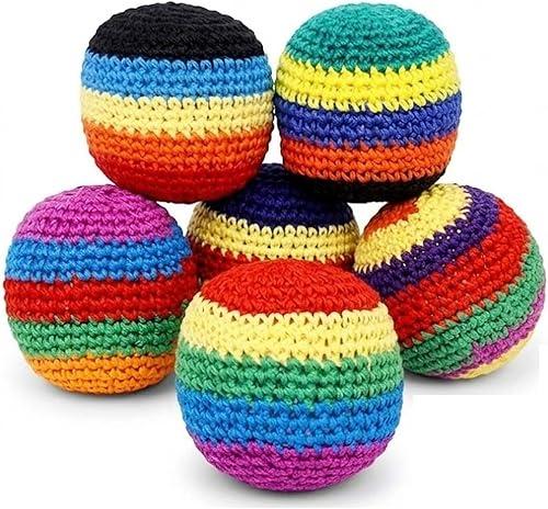24/12/6 PCS Hand Made Knitted Footbag Set for Adults Professional Footbags Bulk Pack Exercise Sacks for Beginners Multicolored Crochet Style Kick Balls