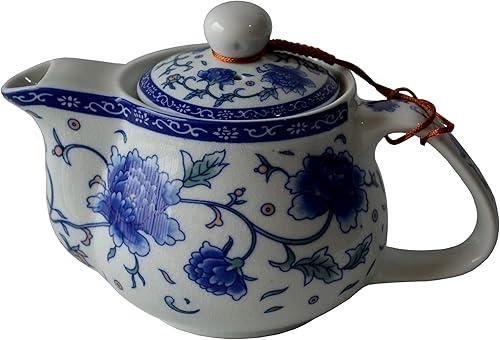 Teapot Ceramic 18oz 500ml Blue White Porcelain Stainless Steel Infuser for Kungfu Tea Classical (Blue QHmudan)