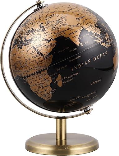6 Inch Small World Globe with Antique Bronze Stand Black Gold Earth Desktop Decor for Kids & Adults Geography Learning Globe for Home Office Classroom