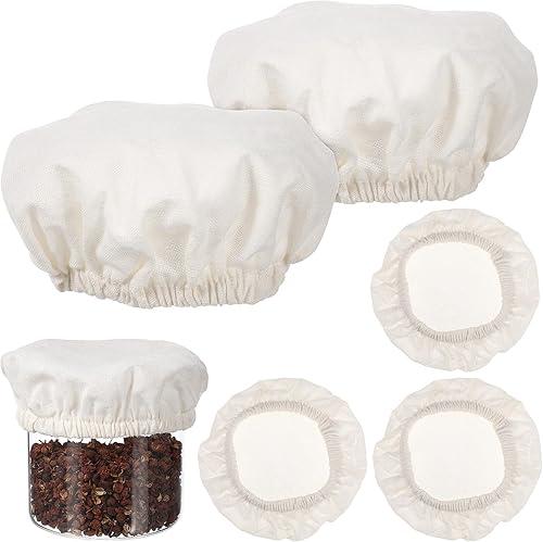 5 pcs Reusable Cloth Covers Sourdough Starter Jar Lids Fermenting Jars Food Bowl Covers Bread Proofing Stretchy Breathable Unbleached Linen